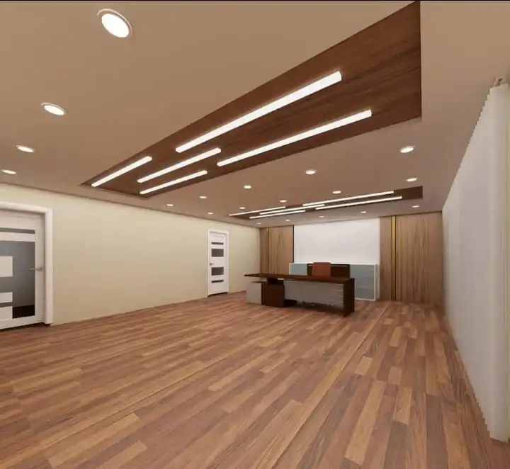 Modern Office Interior Design with Wooden Ceiling & Flooring